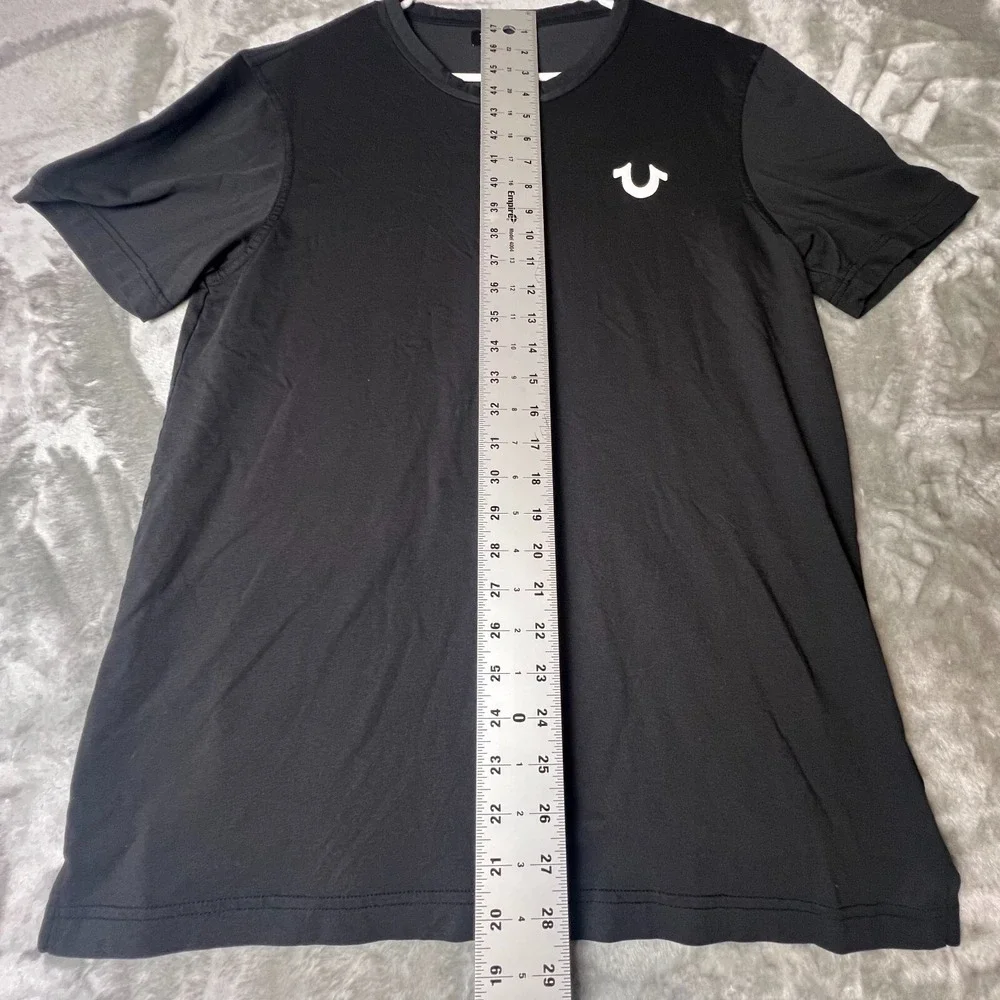 True Religion Shirt Mens Black Burnout Classic Logo Short Sleeve Henley Neck Med